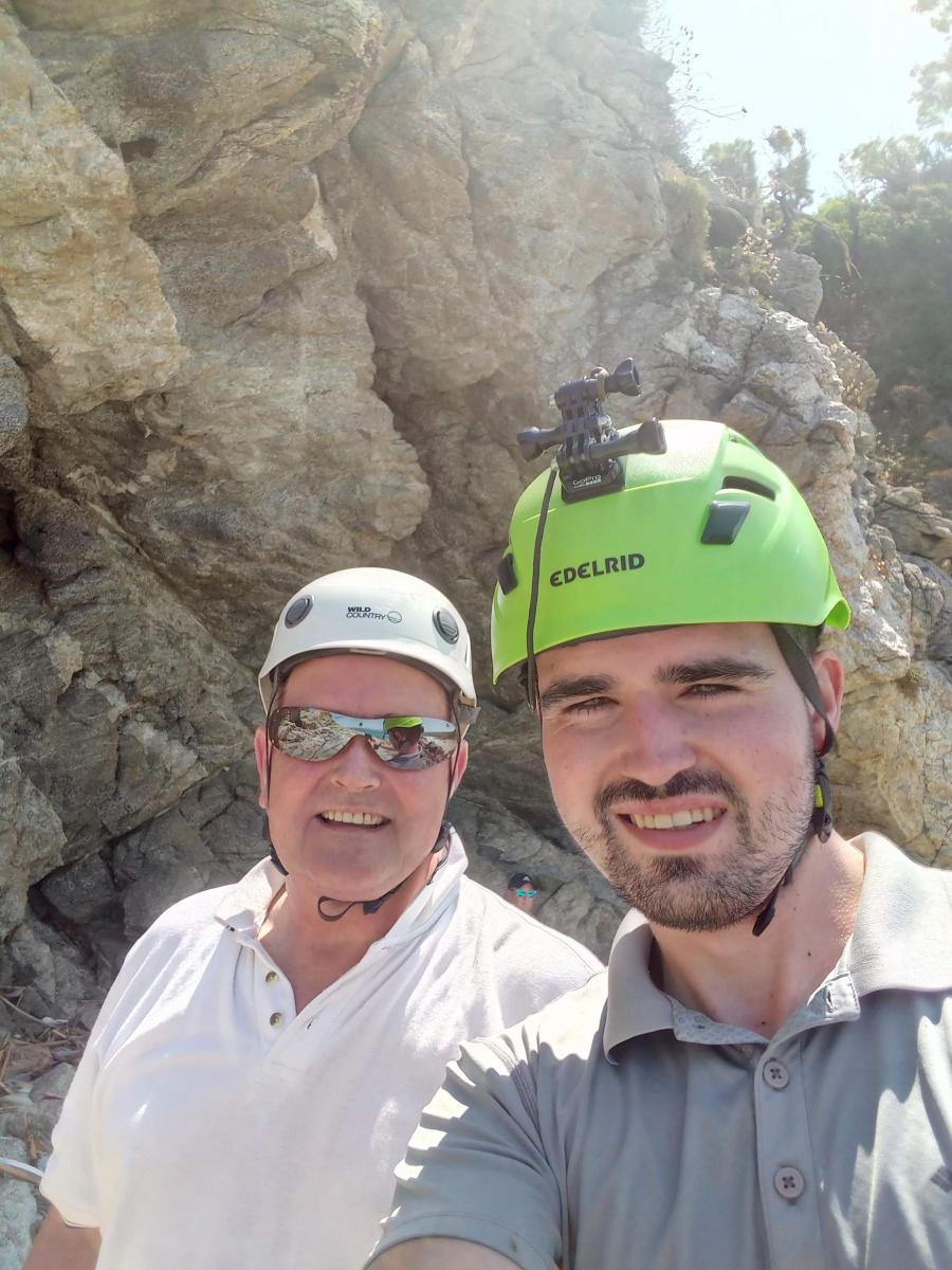 Andrew Rigney and Shay Rigney climbing in Capo Cozzo Crag