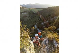 Gaia Rossetti and Lorenzo Rossetti at the end of the Cresta Sud Ovest (3a)