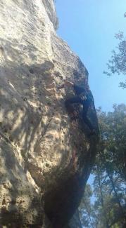 Lorenzo Berni at the bulge of Randa (6b+)