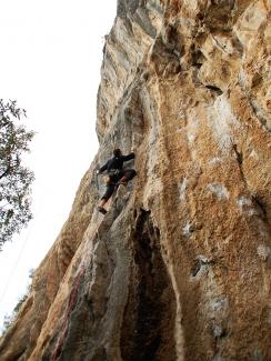 Kristian De Marchi at the end of Spigolo delle Streghe (6c)